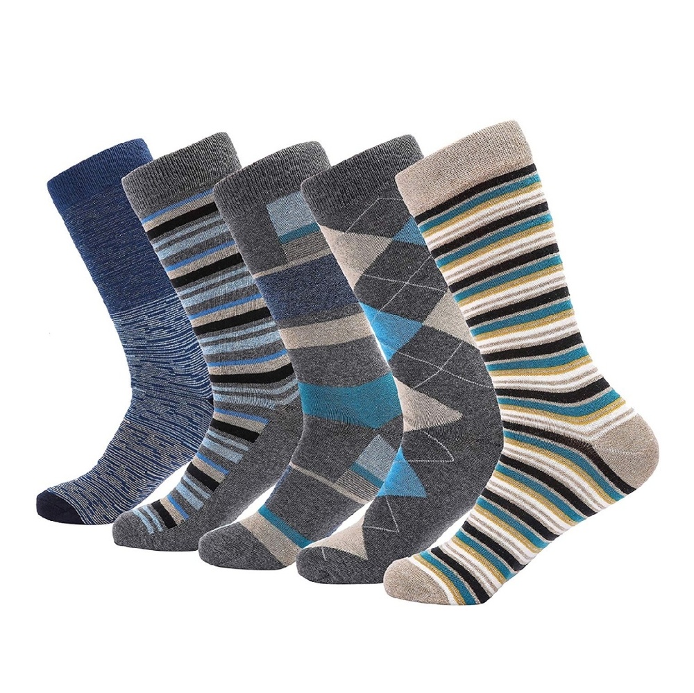 Mens Striped Argyle Cotton Blend Dress Socks 5pk